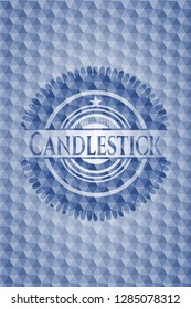 Candlestick blue emblem with geometric background.
