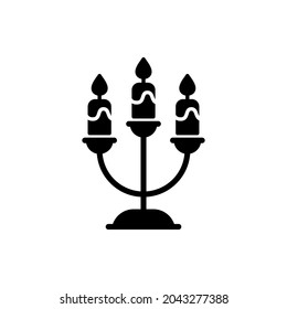 Candlestick with Burning Candles Silhouette Icon. Candlelight Decor for Halloween Glyph Pictogram. Candle Holder with Flame for Religion, Christmas, Hanukkah Icon. Isolated Vector Illustration.