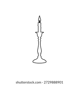 Candelero con icono de vela Contorno simple Decoración del hogar Accesorio de iluminación para el diseño de interiores Estilo romántico y clásico Ilustración aislada