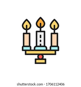 Candlestick, chandelier with candles flat color line icon.