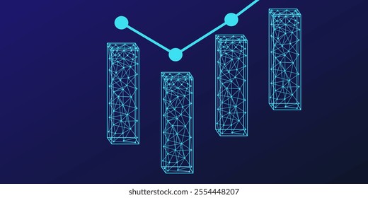 Candlestick chart from abstract conecting lines and dot. background tehcnology vector design.