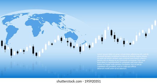 Candlestick Chart Against A Planet, Background For Business, Forex, Investment Theme, Vector Eps10 Illustration