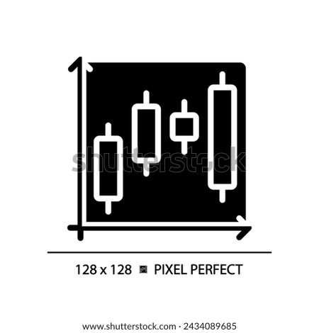 Candlestick chart black glyph icon. Forex trading. Professional sales. Stock market. Financial investment. Silhouette symbol on white space. Solid pictogram. Vector isolated illustration