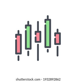Icono de línea de color de la gráfica de candelabros. Señal colorida del vector del gráfico de velas del mercado comercial.