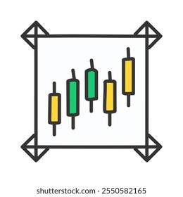 Candlestick chart color line icon. Isolated vector element.