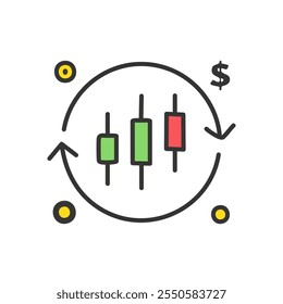 Candlestick chart color line icon. Isolated trading view vector element.