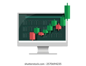 Candlestick chart of Cryptocurrency Chart uptrend from red to green and profitable for trader and all place on web trade on computer screen ,vector 3d isolated for media about stock trading investment