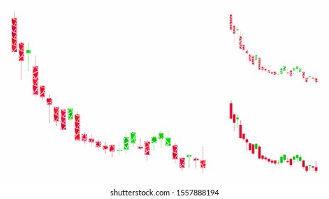 Candlestick chart falling slowdown mosaic of ragged elements in different sizes and color tones, based on candlestick chart falling slowdown icon. Vector ragged items are grouped into mosaic.