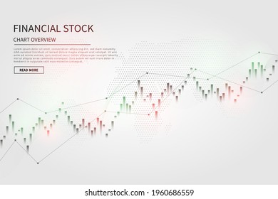 Candlestick chart in financial market vector illustration on grey background. Forex trading graphic design concept