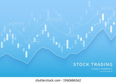 Candlestick chart in financial market vector illustration on blue background. Forex trading graphic design concept