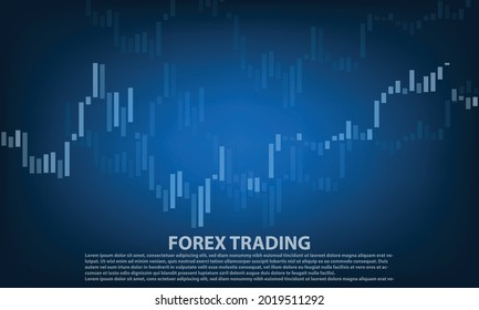 Candlestick chart in financial market vector illustration on blue background. Forex trading graphic design concept