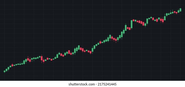 Candlestick Chart Going Up, Market Growth Vector Illustration. Increasing Graph For Crypto Trading, Stock Exchange And Forex Price Analysis.