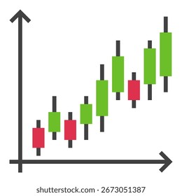 Gráfico de castiçal com vetor de barras verdes e vermelhas Ícone ou sinal de conceito de negociação e investimento