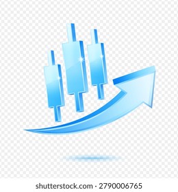 Candlestick Chart Growth Trend, 3D Blue Glossy Trading Icon