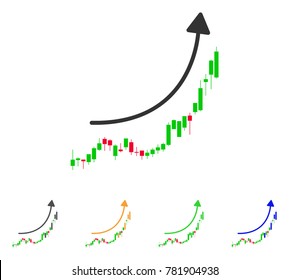 Candlestick Chart Growth Trend icon. Vector illustration style is a flat iconic Candlestick chart growth trend symbol with gray, green, blue, yellow color variants.