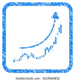 Candlestick Chart Growth Trend rubber seal stamp watermark. Icon vector symbol with grunge design and dust texture in rounded frame. Scratched blue emblem on a white background.