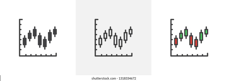 Candlestick chart icon. Line, glyph and filled outline colorful version, candle stick graph chart outline and filled vector sign. Symbol, logo illustration. Different style icons set. Pixel perfect 