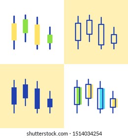 Candlestick chart icon set in flat and line style. Financial symbol. Stock market graph emblem. Vector illustration.