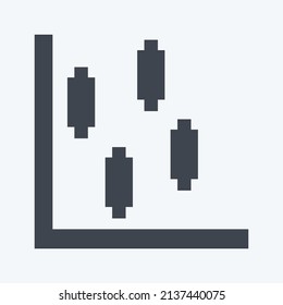 Candlestick Chart Icon in trendy glyph style isolated on soft blue background