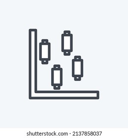 Candlestick Chart Icon in trendy line style isolated on soft blue background