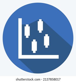 Candlestick Chart Icon in trendy long shadow style isolated on soft blue background
