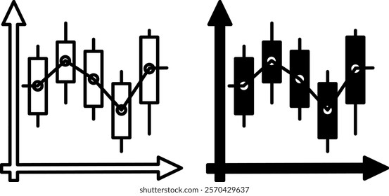 Candlestick Chart Icons. Black and White Vector Illustrations. Chart and Japanese Candlesticks. Displaying Stock and Securities Stock Price Changes. Stock Market Concept