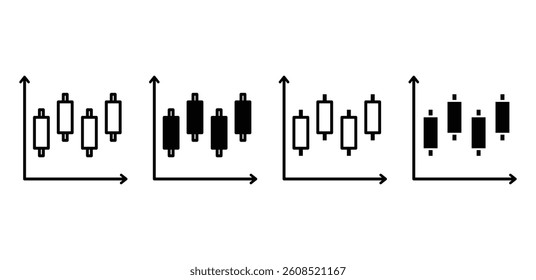 Candlestick Chart Icons Set Black and White Color Vector Design