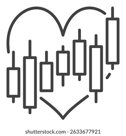 Candlestick Chart inside Heart vector Trading concept outline icon or symbol
