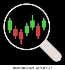 Candlestick Chart inside Magnifier vector Investing and Trading concept colored icon or logo element