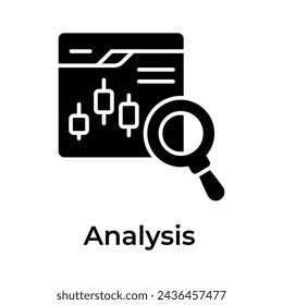 Gráfico de velas dentro de la página web con lupa que representa el icono de concepto de análisis de operaciones