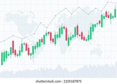 Candlestick chart investing conceptual illustration. Bullish uptrend. Suitable for stock exchange, forex trading and crypto price analysis.