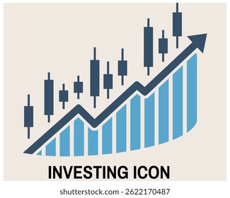 Ícone de investimento de gráfico de castiçal, tendência de mercado de ações Bullish com crescimento financeiro Barras Vetor, Ícone de investimento.