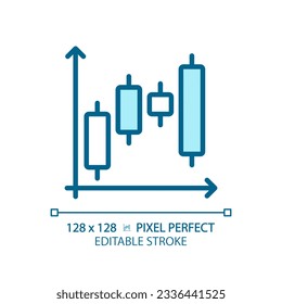 Candlestick chart light blue icon. Forex trading. Professional sales. Stock market. Financial investment. RGB color sign. Simple design. Web symbol. Contour line. Flat illustration. Isolated object