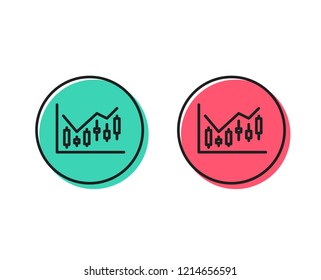 Candlestick chart line icon. Financial graph sign. Stock exchange symbol. Business investment. Positive and negative circle buttons concept. Good or bad symbols. Financial diagram Vector