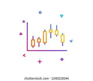 Candlestick chart line icon. Financial graph sign. Stock exchange symbol. Business investment. Gradient line button. Candlestick graph icon design. Colorful geometric shapes. Vector