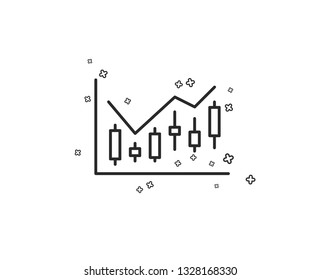 Candlestick chart line icon. Financial graph sign. Stock exchange symbol. Business investment. Geometric shapes. Random cross elements. Linear Financial diagram icon design. Vector