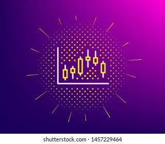Candlestick chart line icon. Halftone pattern. Financial graph sign. Stock exchange symbol. Business investment. Gradient background. Candlestick graph line icon. Yellow halftone pattern. Vector