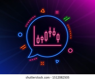 Candlestick chart line icon. Neon laser lights. Financial graph sign. Stock exchange symbol. Business investment. Glow laser speech bubble. Neon lights chat bubble. Vector