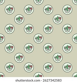 Candlestick Chart on Cog wheel vector concept colored round seamless pattern