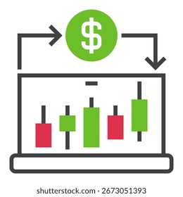 Candlestick Chart on Laptop Screen vector Online Crypto Trading concept icon or logo element