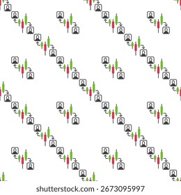 Candlestick Chart with People vector Online Trading and Investment or P2P concept seamless pattern