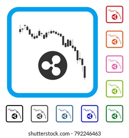 Candlestick Chart Ripple Fall icon. Flat gray iconic symbol in a blue rounded square. Black, gray, green, blue, red, pink color additional versions of Candlestick chart ripple fall vector.