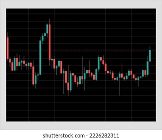 Gráfica de candelabros de aumento y caída de precios de acciones en una ventana negra en el fondo de la luz, vector