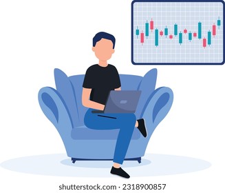 Gráfica de candelabros que muestra el progreso y crecimiento de la empresa. personajes de negocios felices, mercado bursátil o bursátil o comercio de divisas	