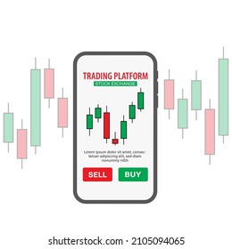 Candlestick chart and smart phone icon, trading chart analyzing in forex stock market. Minimal concept trading crypto currency, Market investment trading, exchange. vector.