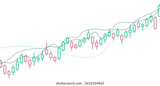 Candlestick chart of stock market, financial investment and forex trading with lines on white background. Vector illustration
