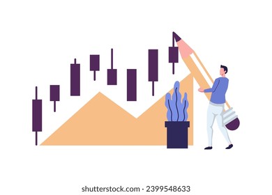 Candlestick chart of the stock market, move up motivation, The way to achieve the goal flat vector