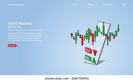 candlestick chart of stock sale and buy using mobile phones, market investment trading, Vector Illustration	