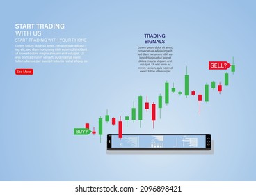 candlestick chart of stock sale and buy using mobile phones, market investment trading, Vector Illustration	