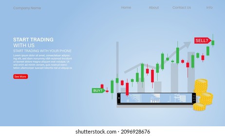 candlestick chart of stock sale and buy using mobile phones, market investment trading, Vector Illustration	